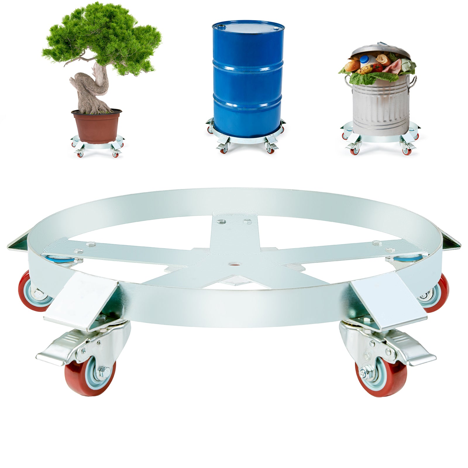 55 Gallon Heavy Duty Drum Dolly, 1250lbs Load Capacity, Barrel Dolly Cart Drum Caddy, Non Tipping Hand Truck Capacity Dollies with Steel Frame 5 Swivel Casters Wheel, for Warehouse Drum Handling