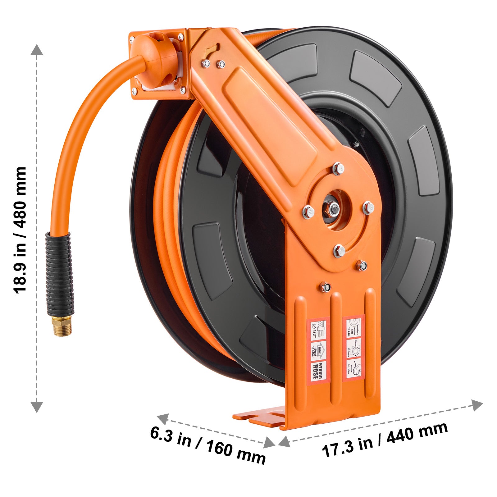 Retractable Air Hose Reel 1/2 IN x 50 FT Hybrid Air Hose Reel Max 300 PSI