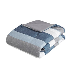 Stripe Comforter Set with Bed Sheets Blue/Grey Full