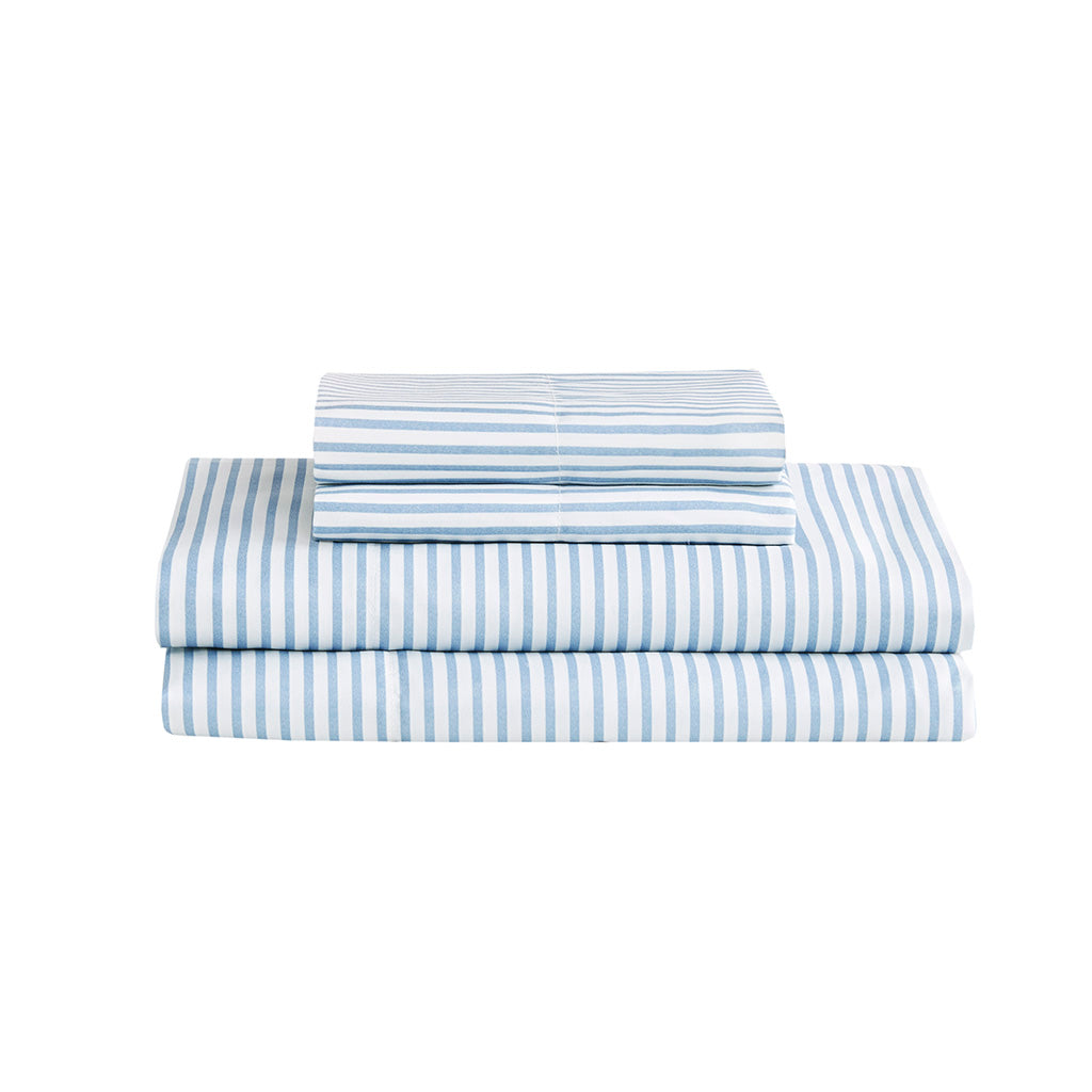 Stripe Comforter Set with Bed Sheets Blue/Grey Full