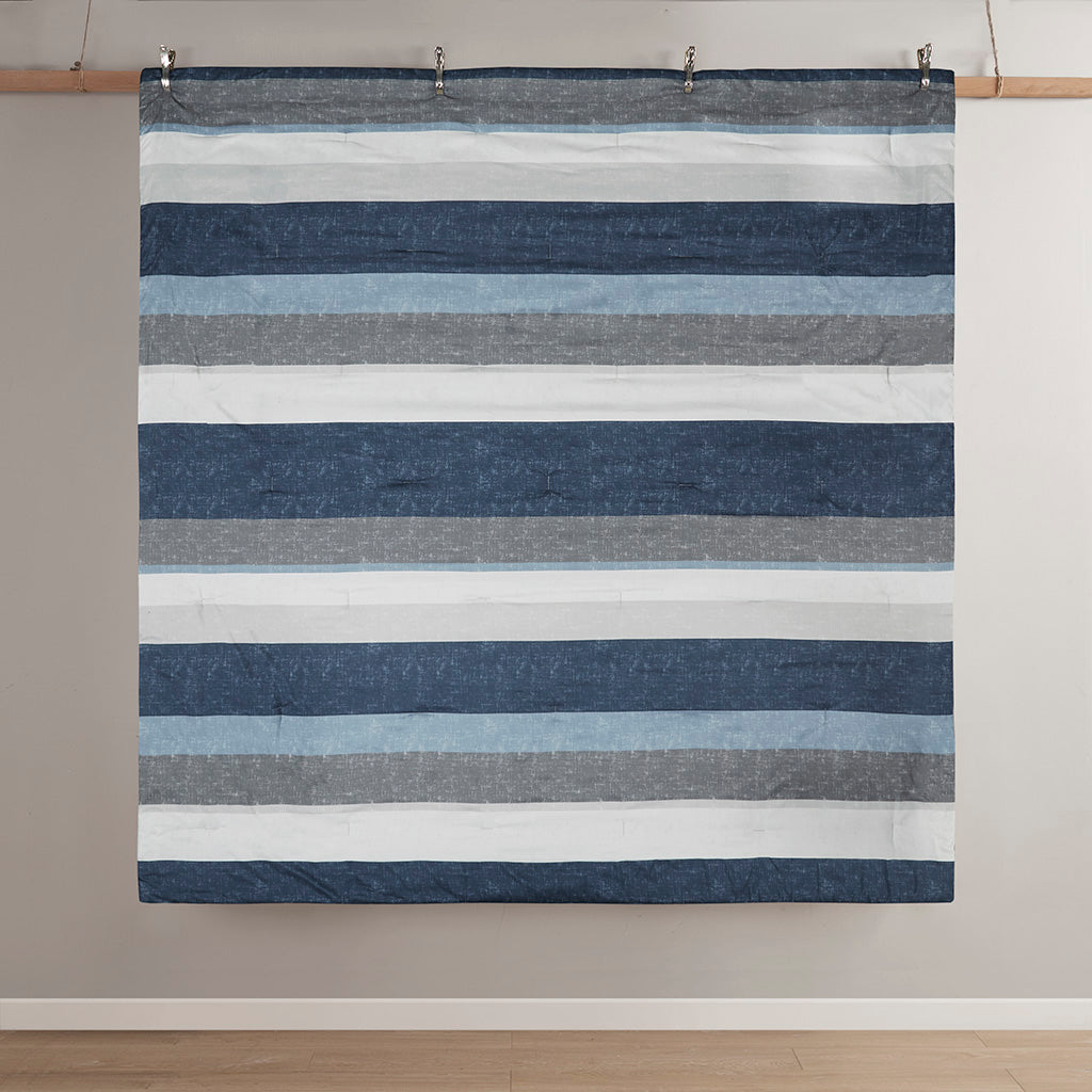 Stripe Comforter Set with Bed Sheets Blue/Grey Full
