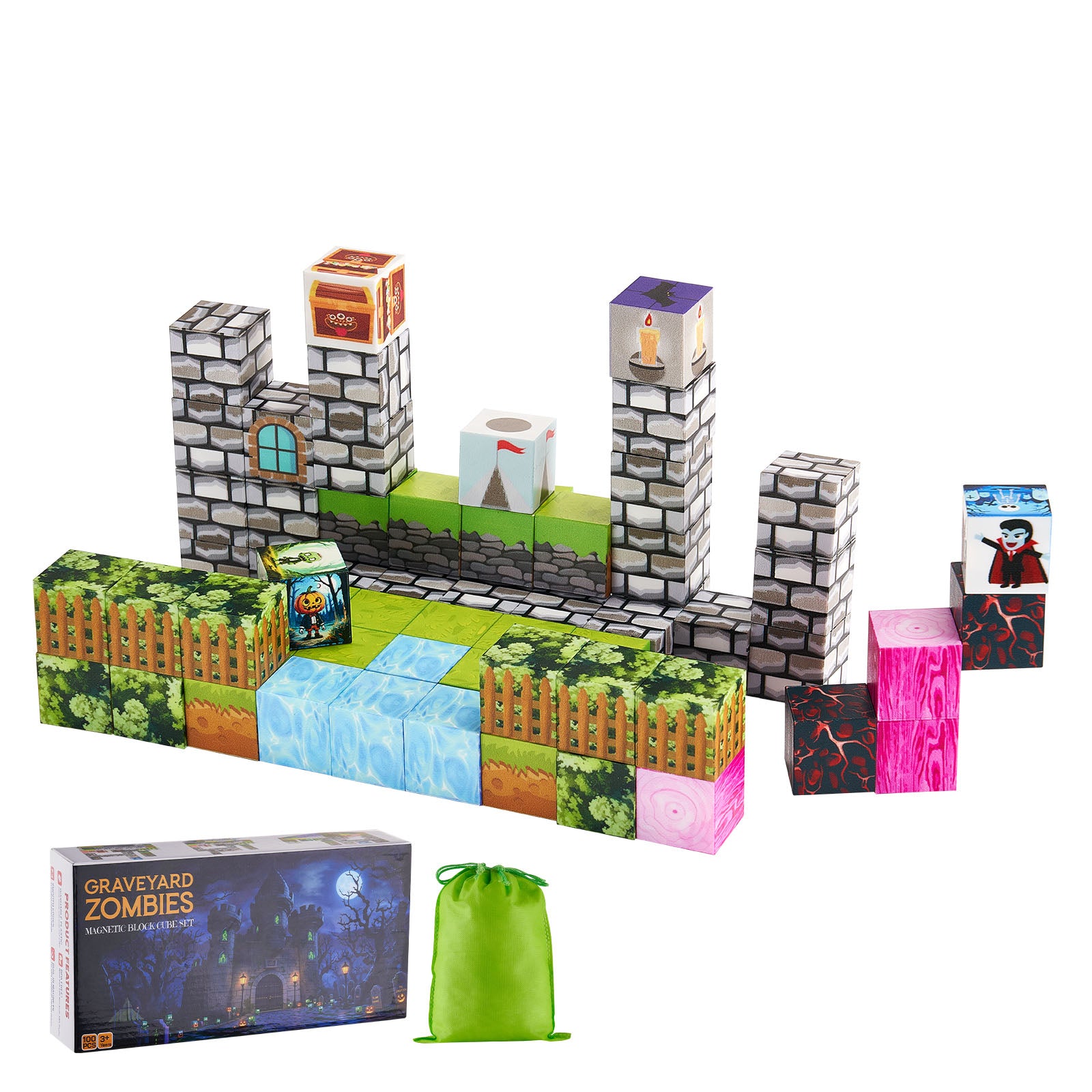 Magnetic Blocks 100 PCS Cemetery Zombies Set STEM Montessori Sensory Toys