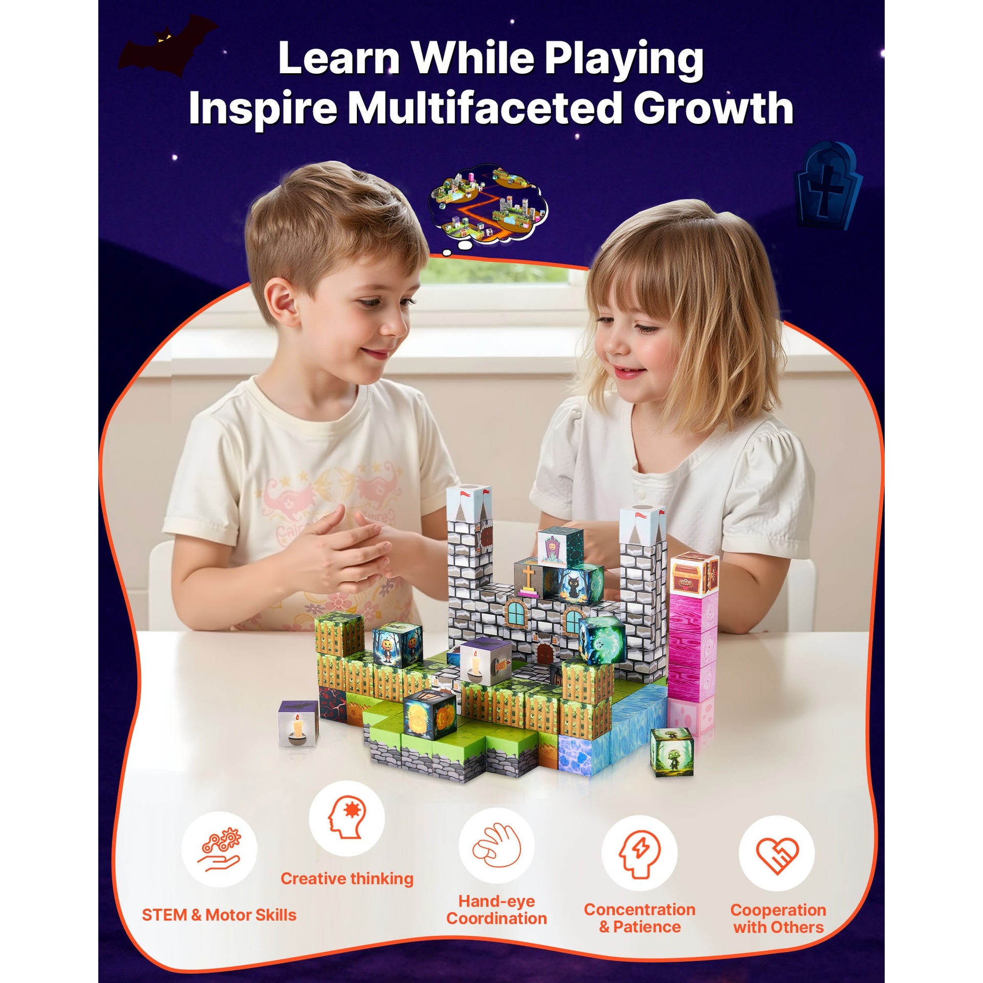 Magnetic Blocks 100 PCS Cemetery Zombies Set STEM Montessori Sensory Toys