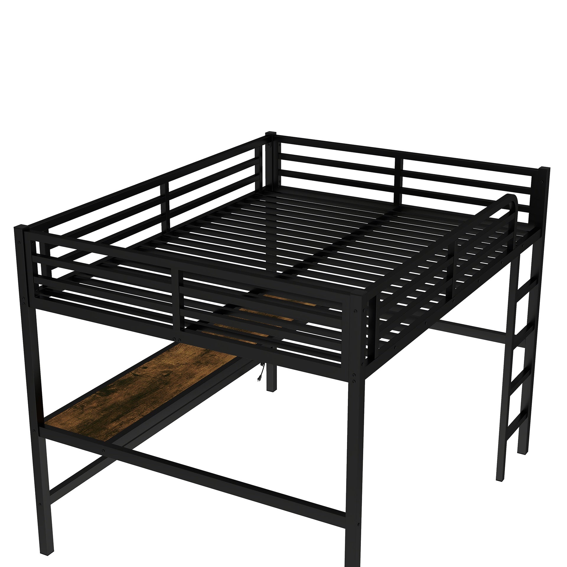 Metal Queen Size Loft Bed with Power Outlet and LED Lighted, Space-Saving, Noise Reduced, Black