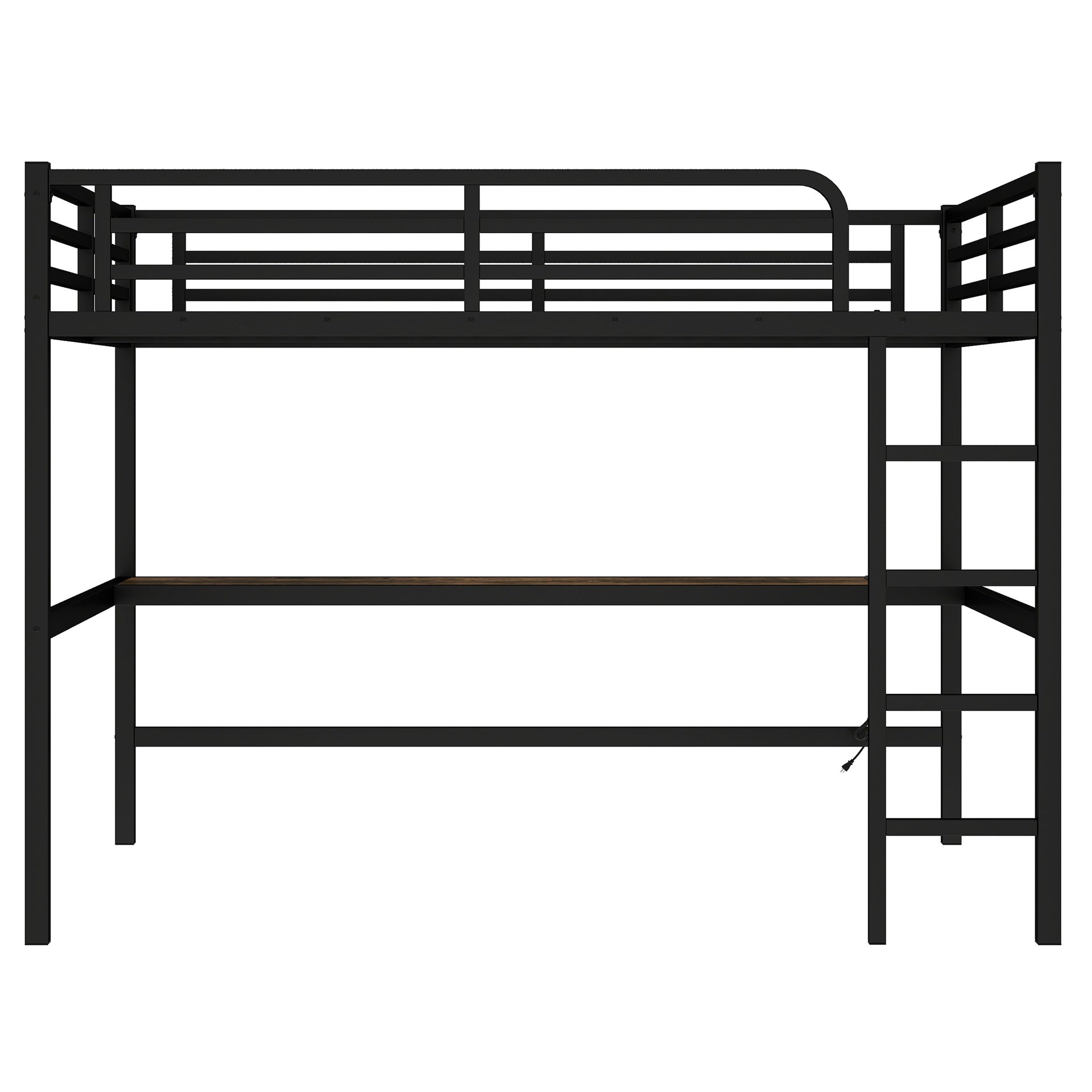 Metal Queen Size Loft Bed with Power Outlet and LED Lighted, Space-Saving, Noise Reduced, Black