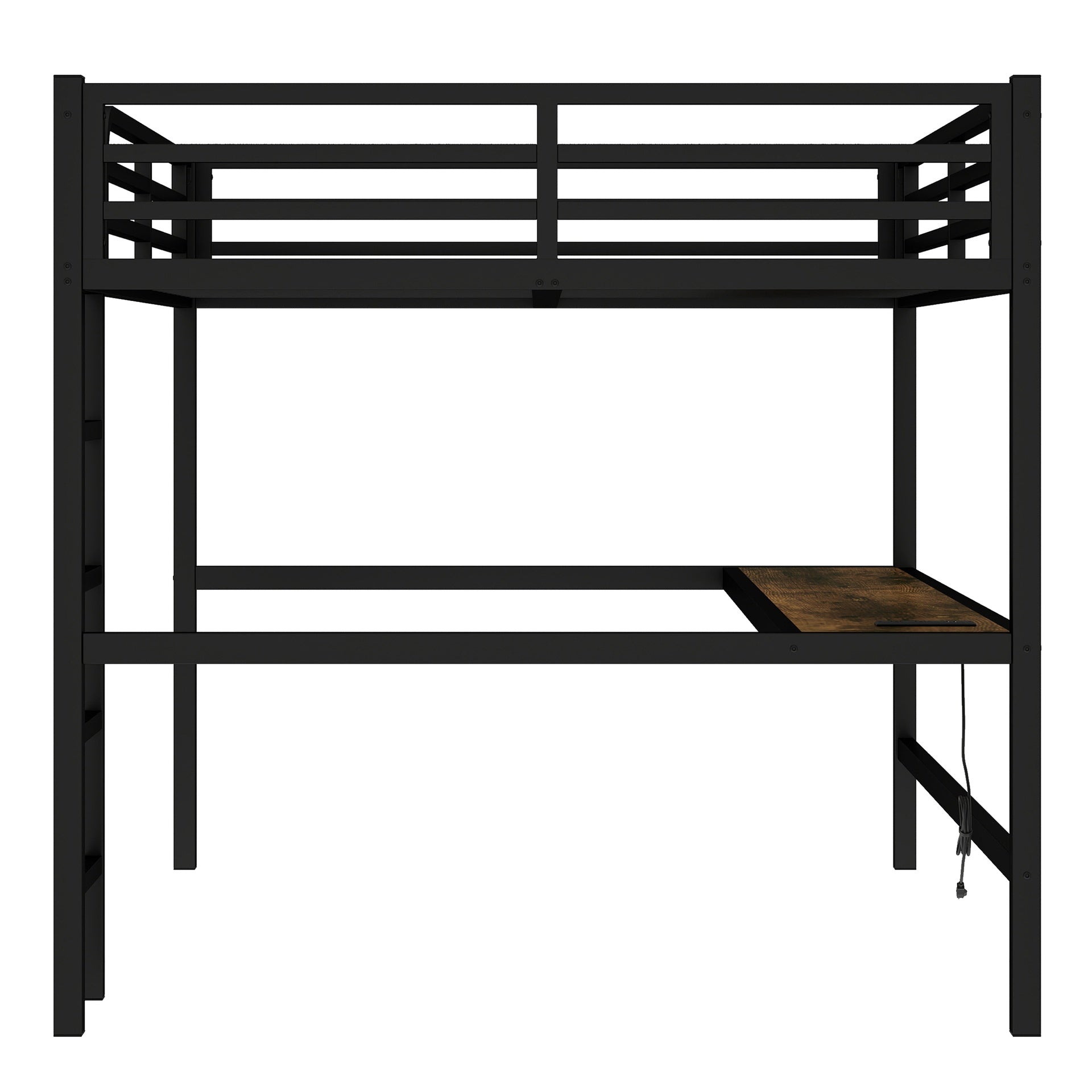 Metal Queen Size Loft Bed with Power Outlet and LED Lighted, Space-Saving, Noise Reduced, Black