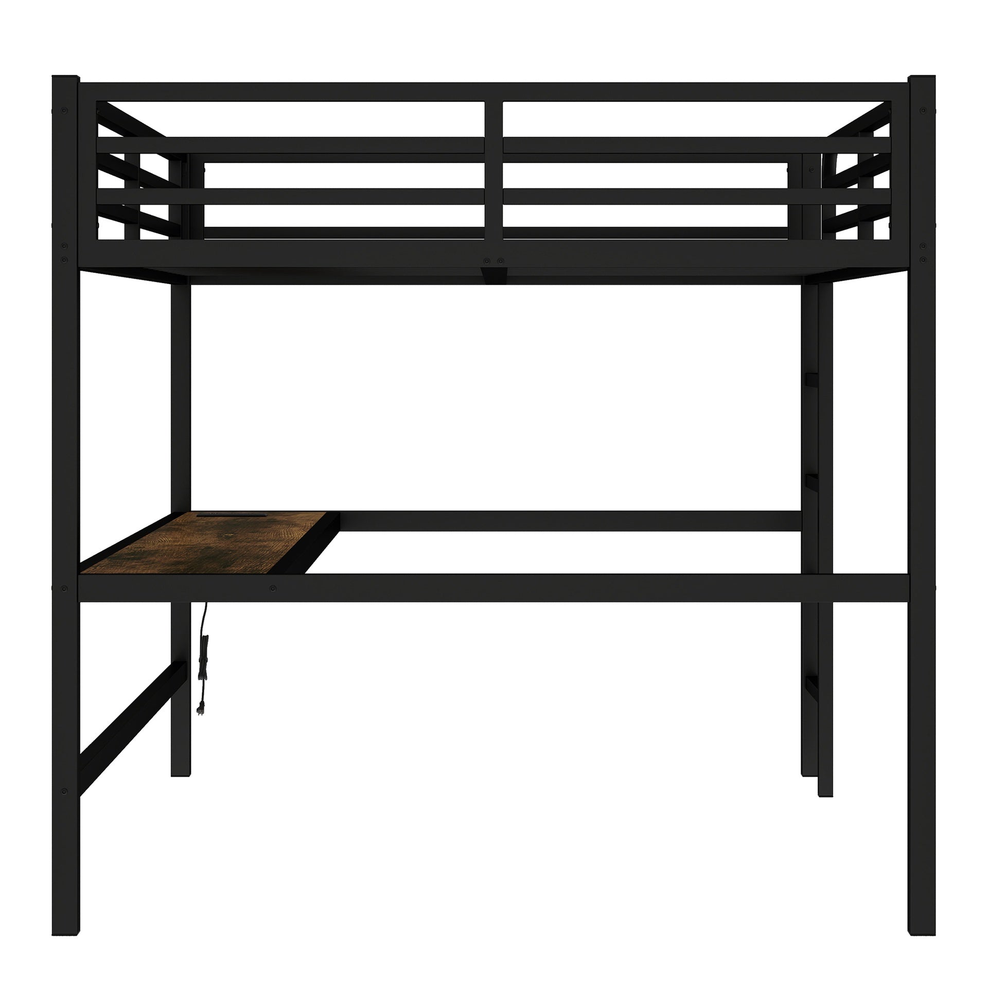 Metal Queen Size Loft Bed with Power Outlet and LED Lighted, Space-Saving, Noise Reduced, Black