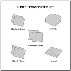 8 Piece Comforter and Quilt Set Collection Grey Full/Queen
