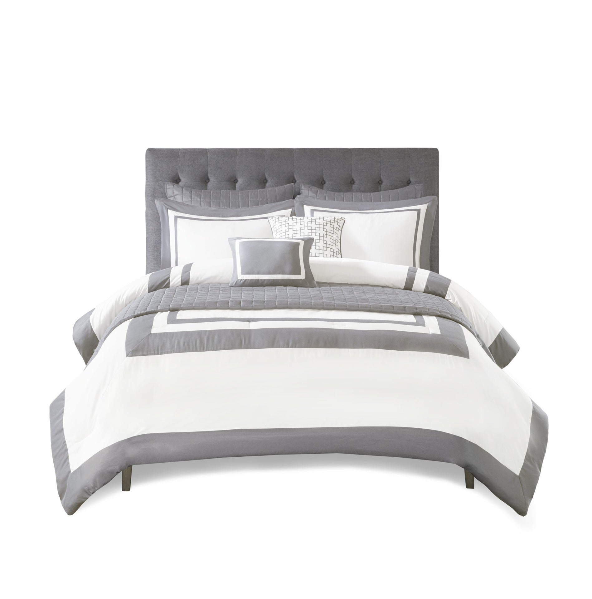 8 Piece Comforter and Quilt Set Collection Grey Full/Queen
