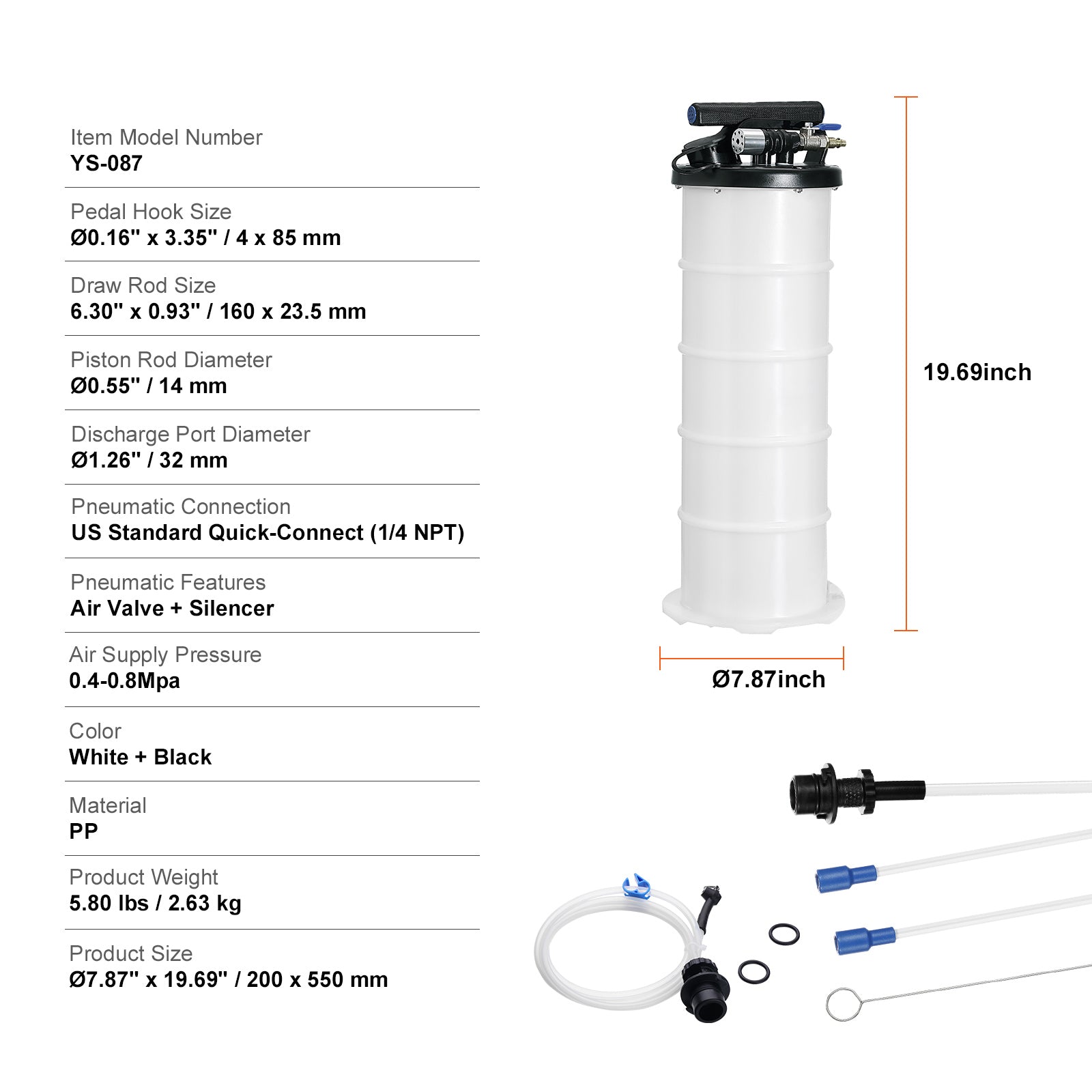 Fluid Extractor, 1.74 Gallons (6.5 Liters), Pneumatic/Manual Oil Changer Vacuum Fluid Extractor with Dipstick and Suction Hose, Oil Extractor Change Pump for Automotive Fluids Vacuum Evacuation