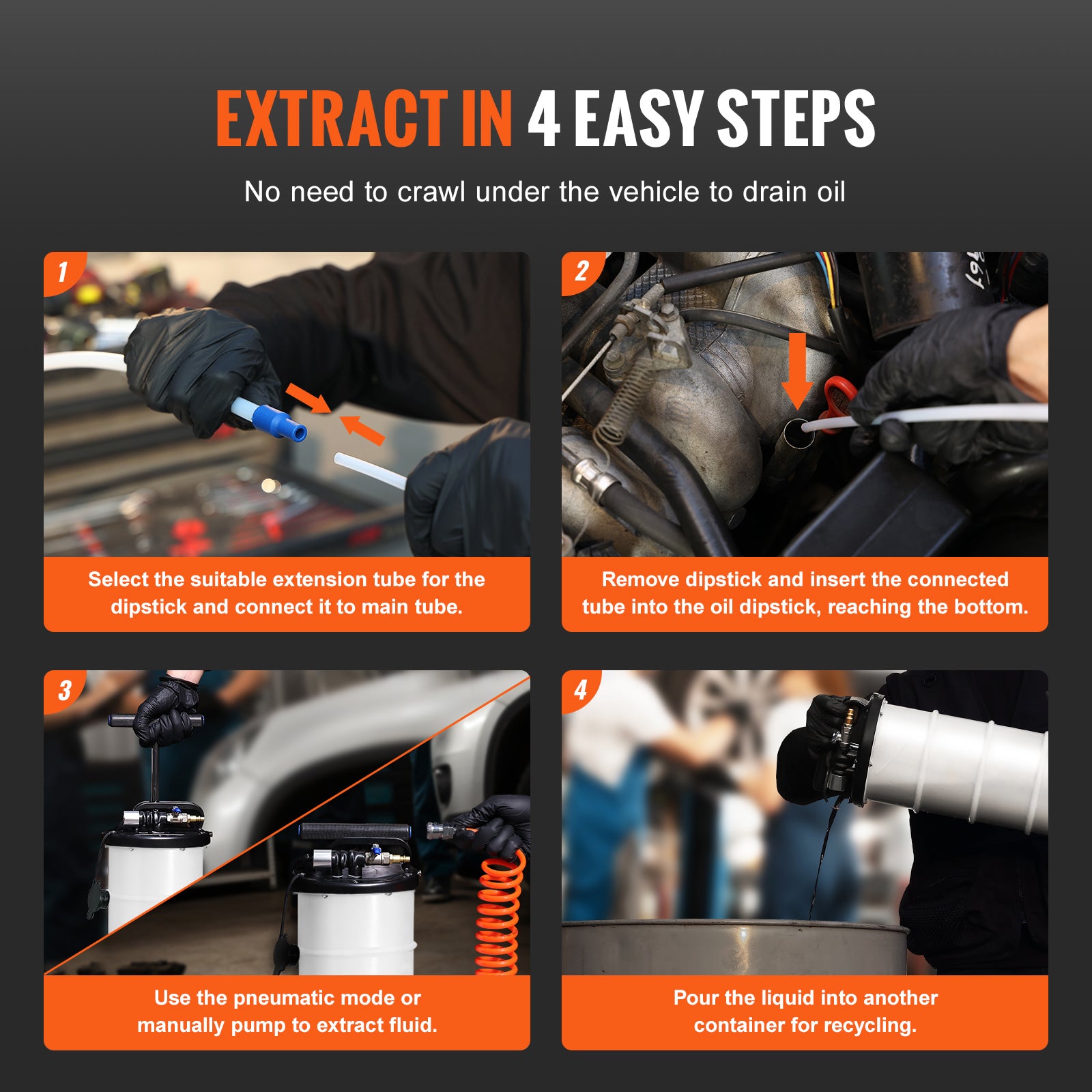 Fluid Extractor, 1.74 Gallons (6.5 Liters), Pneumatic/Manual Oil Changer Vacuum Fluid Extractor with Dipstick and Suction Hose, Oil Extractor Change Pump for Automotive Fluids Vacuum Evacuation