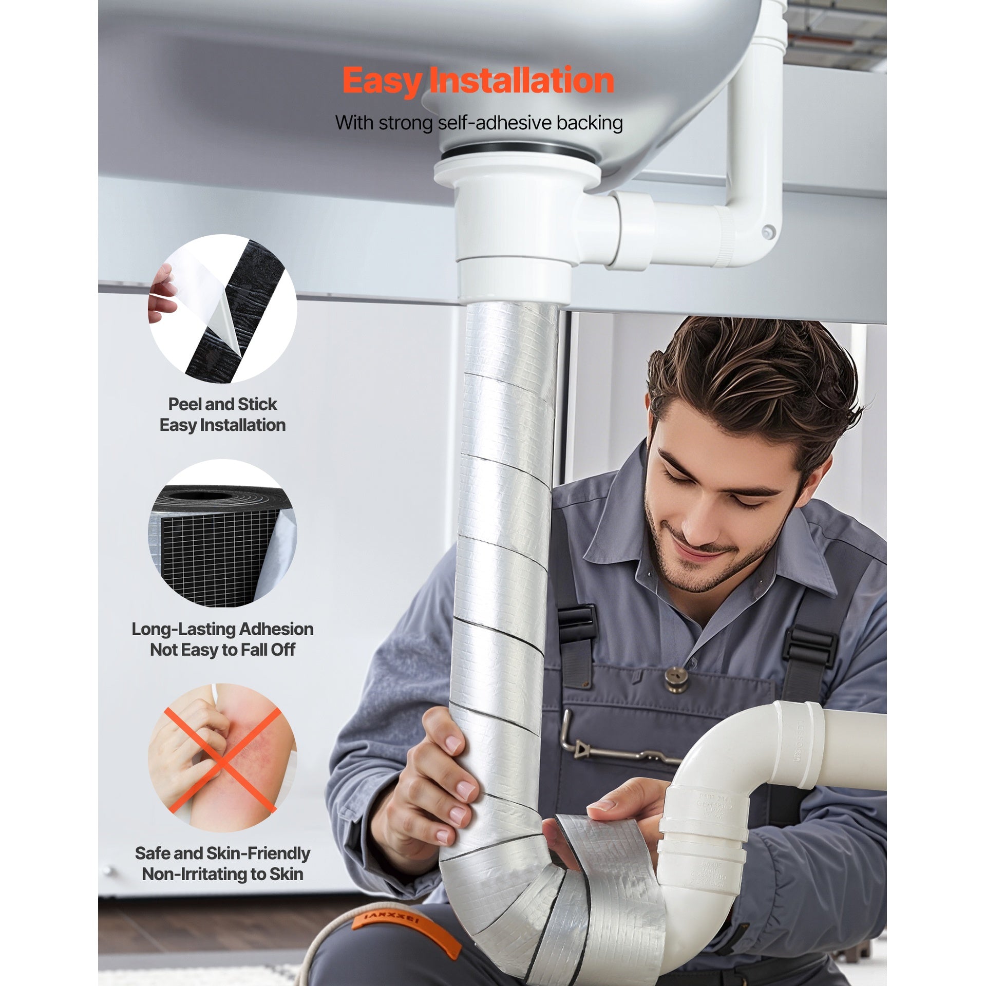 Pipe Insulation Wrap 32.8FT x 2 in with Aluminum Foil Layer Self-Adhesive