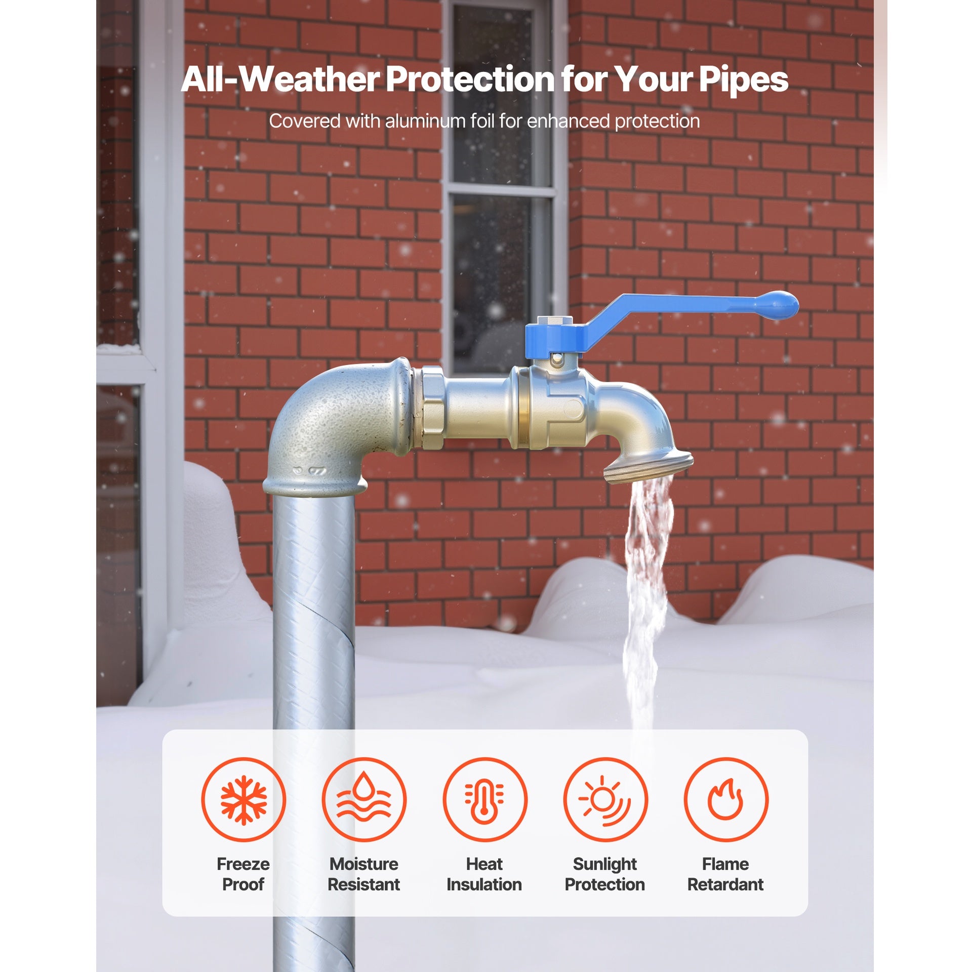 Pipe Insulation Wrap 32.8FT x 2 in with Aluminum Foil Layer Self-Adhesive