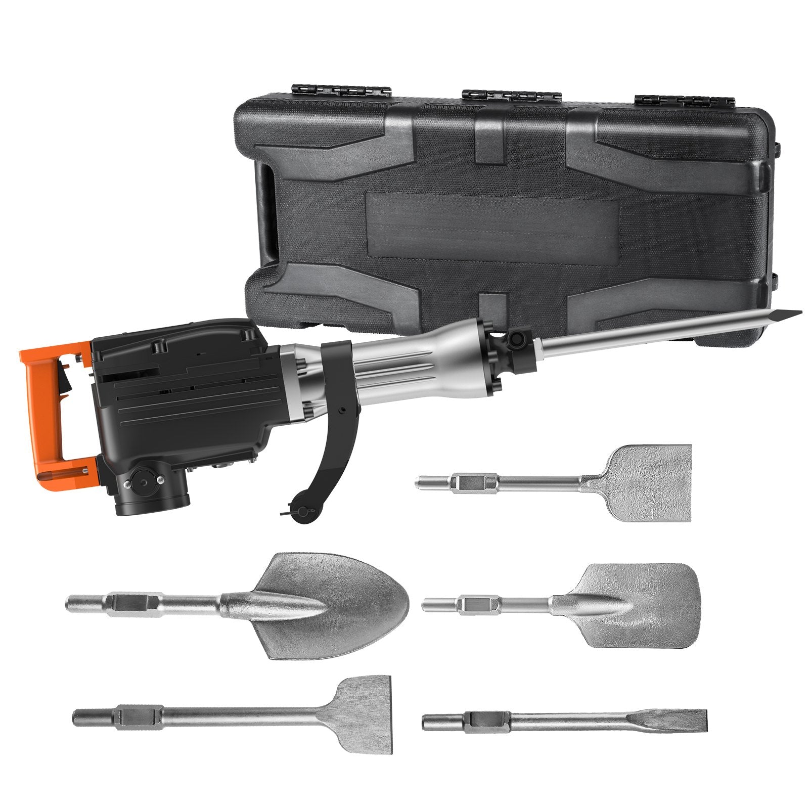 Demolition Jack Hammer, 1350 BPM Concrete Breaker 6pcs Chisels Bit Chipping with Case, 2200W Electric Jackhammer Heavy Duty, Black