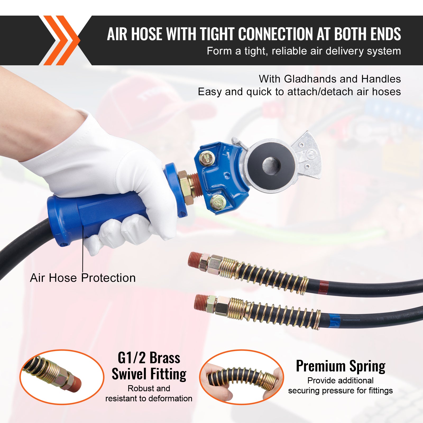 15FT Semi Truck Air Lines Kit with 2PCS Glad Hands, 3-in-1 Air Hoses & 7 Way ABS Electric Power Line, with 2PCS Gladhand Handles, 4PCS Seals and Tender Spring Kit for Semi Truck Trailer Tractor