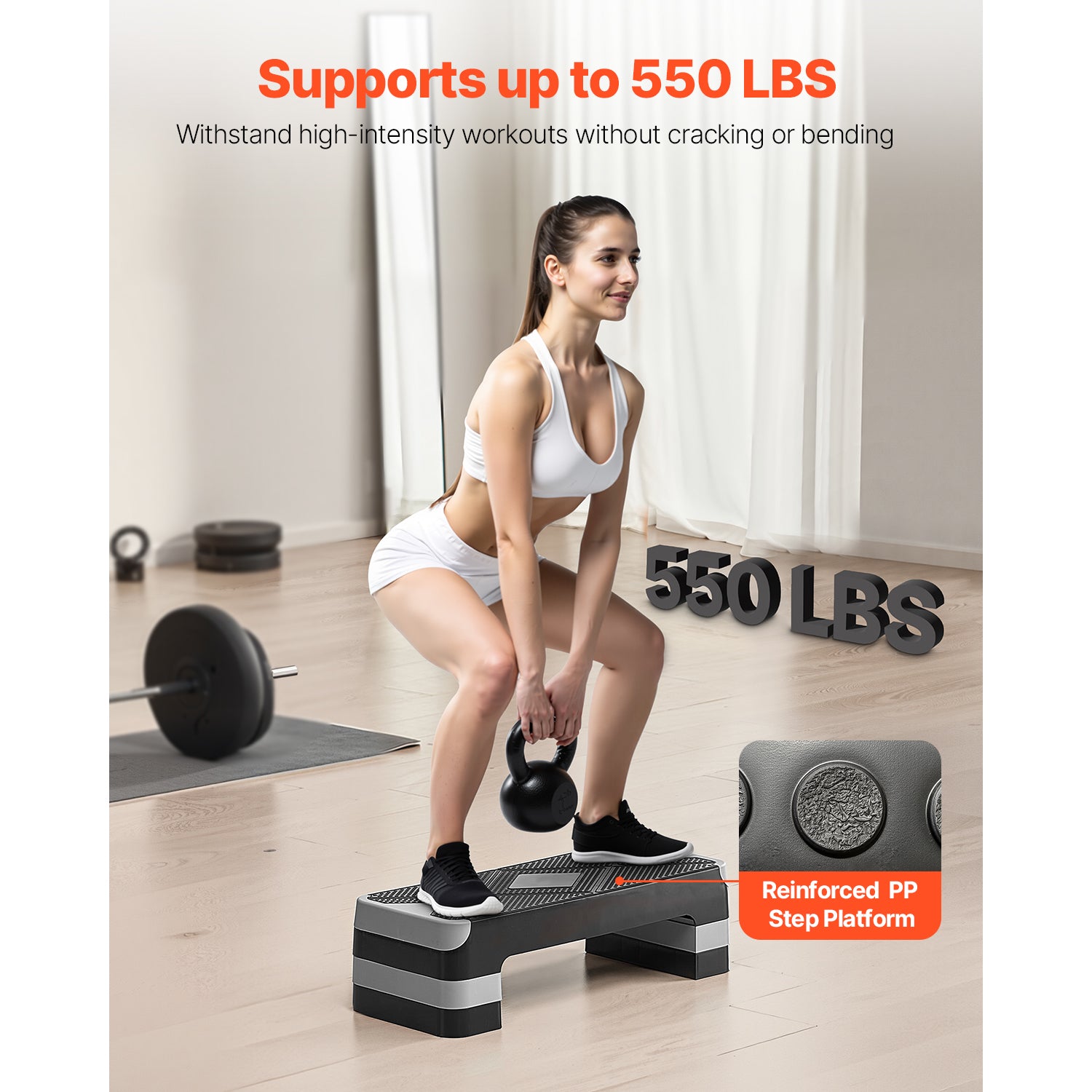 Aerobic Exercise Step Platform Height Adjustable Workout Stepper 4 Riser Gray