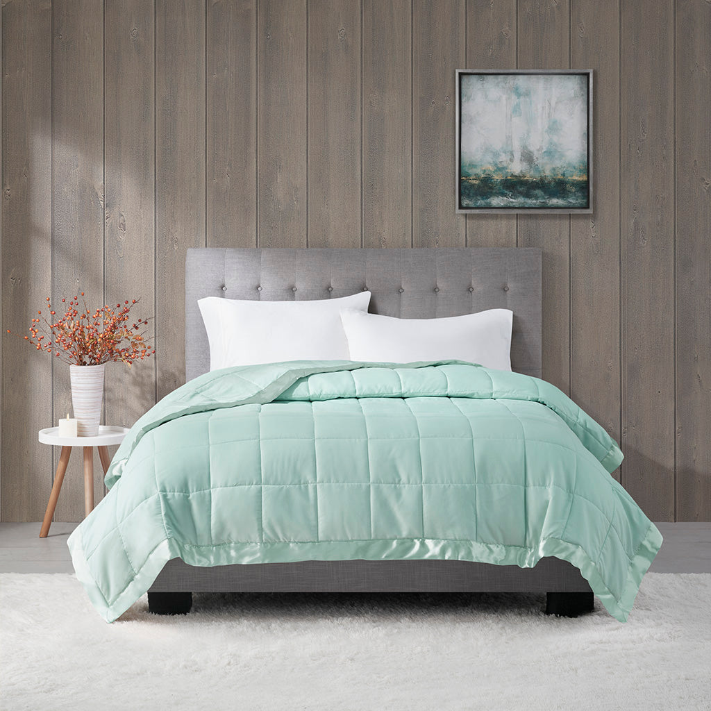 Lightweight Down Alternative Blanket with Satin Trim Seafoam King