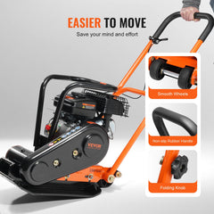 Plate Compactor, 2.8 HP 78.5CC Gas Engine 5,250 VPM, 1,920 lbs Force Vibratory Compaction Tamper with 18.7 x 11.8 inch Plate for Walkways, Patios, Asphalts, Paver Landscaping