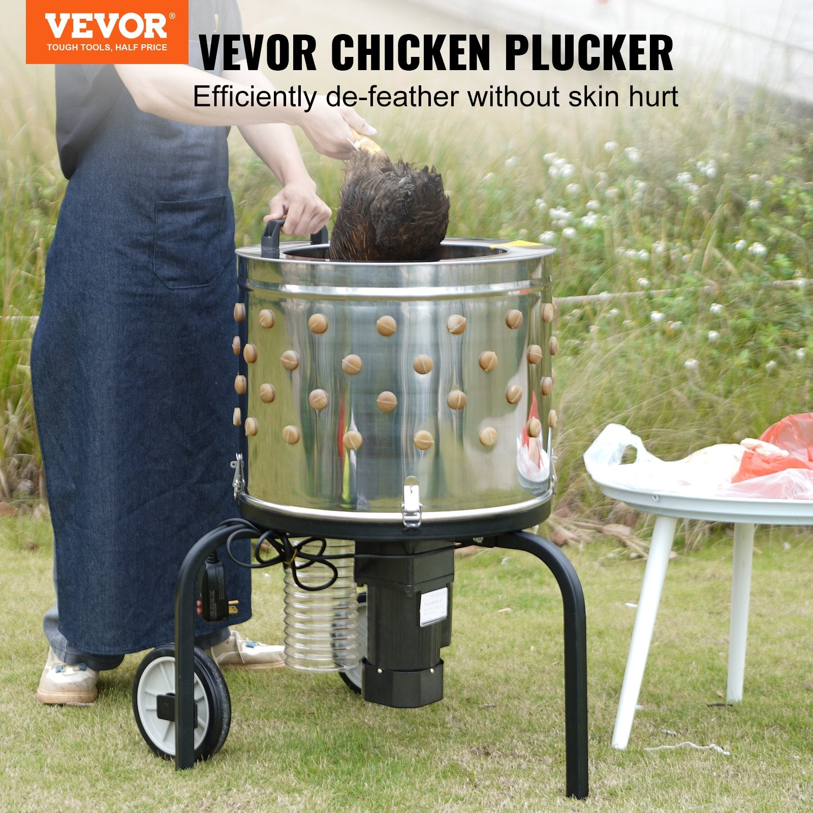 Chicken Plucker Machine, Feather Plucker with 20-inch Stainless Steel Drum, Defeathering Equipment with 108 Soft Fingers, Simple Debris Collection, 500W High Power Poultry Plucking