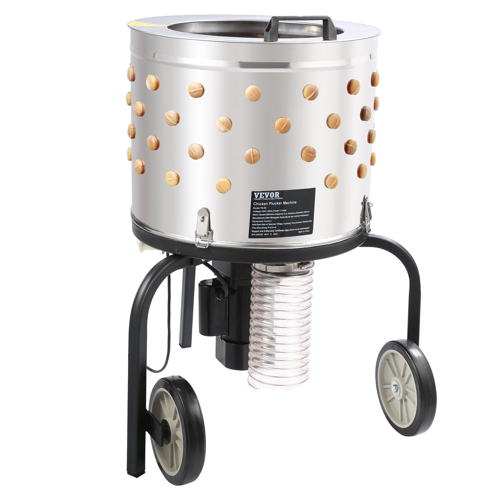 Chicken Plucker Machine, Feather Plucker with 20-inch Stainless Steel Drum, Defeathering Equipment with 108 Soft Fingers, Simple Debris Collection, 500W High Power Poultry Plucking