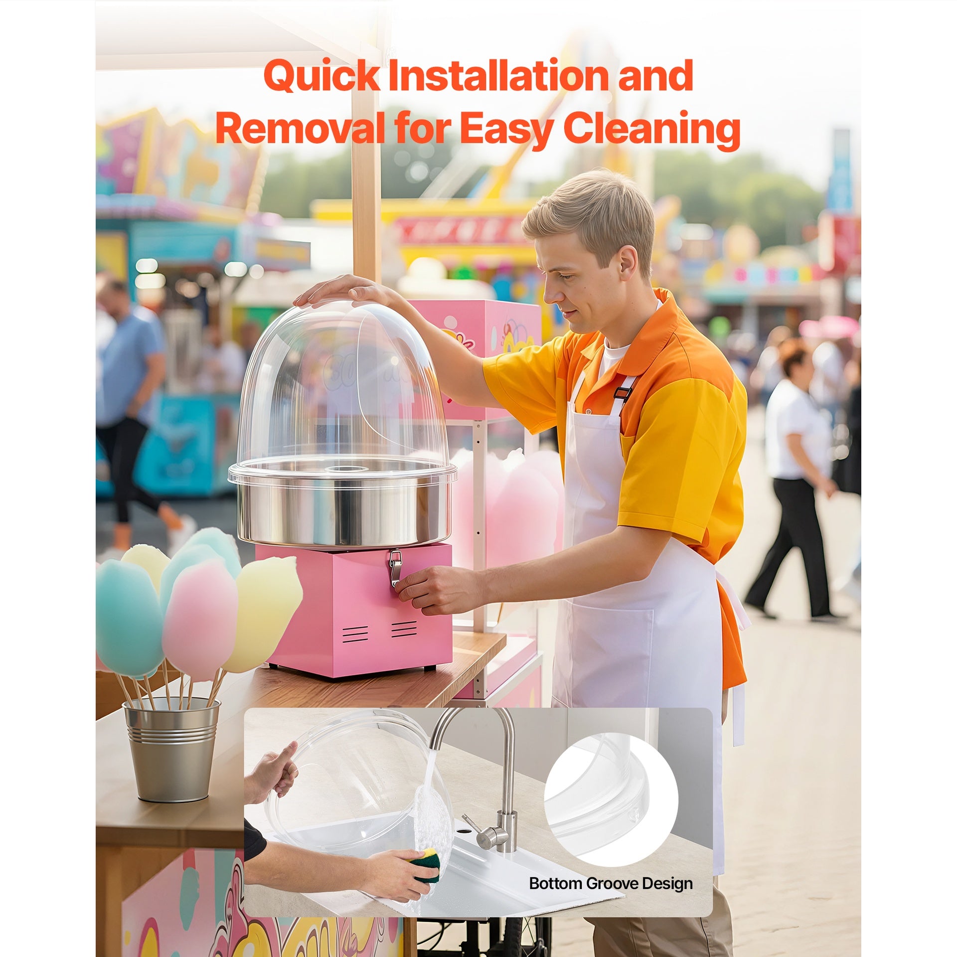 Cotton Candy Machine Cover, Transparent Acrylic Dome Bubble Shield, Cotton Candy Machine Bubble Shield Compatible with 15inch Cottons Candies Machines Bowl for Party, Shops, Bottom Groove Design