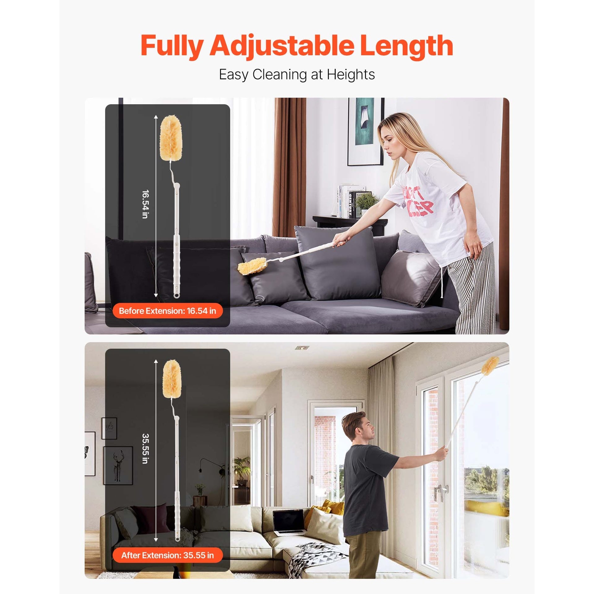 Duster Refills, Heavy Duty Dusters for Cleaning, 3 ft Extendable Handle with 10 Refills, Reusable Non-Woven Fabric 360° Cleaning Kit for Dusting Furniture, Blinds, Ceiling Fans, Walls, Corners
