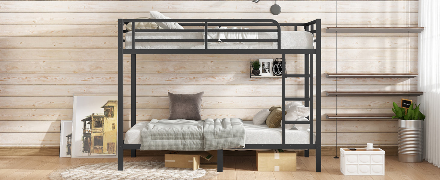 Metal Twin XL over Twin XL Bunk Bed for Teens and Adults,Space-Saving/Noise Reduced/No Box Spring Needed, Black