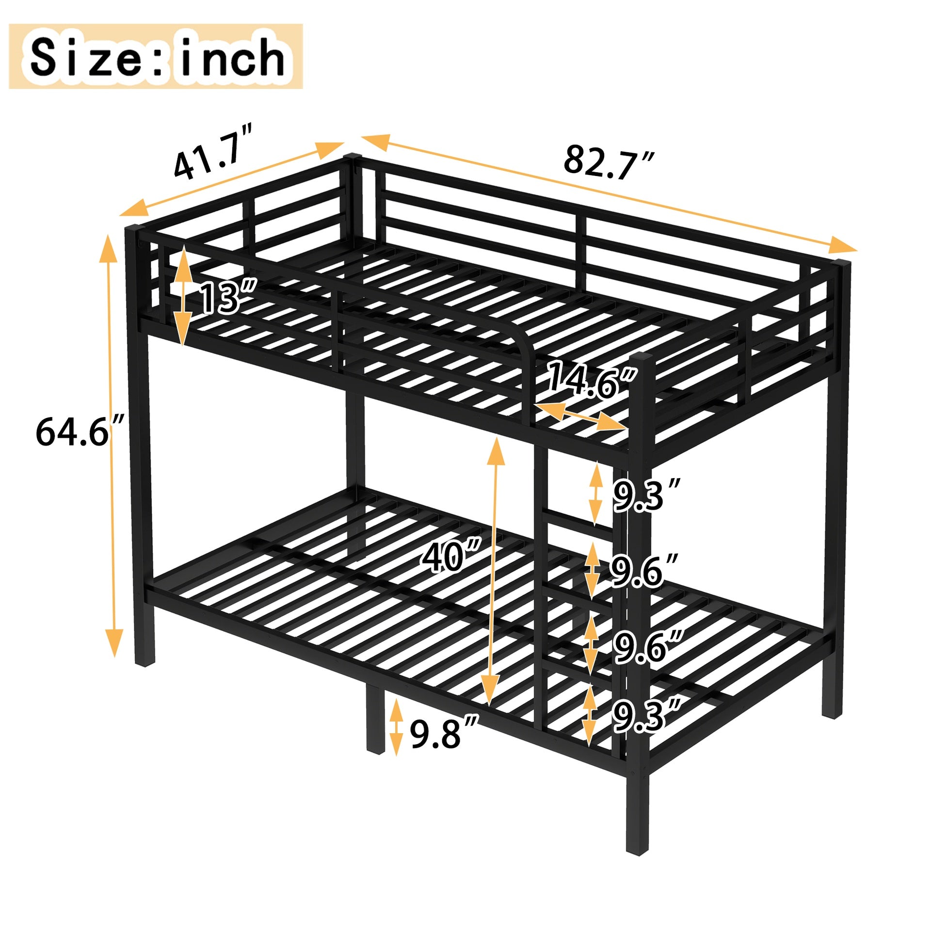 Metal Twin XL over Twin XL Bunk Bed for Teens and Adults,Space-Saving/Noise Reduced/No Box Spring Needed, Black