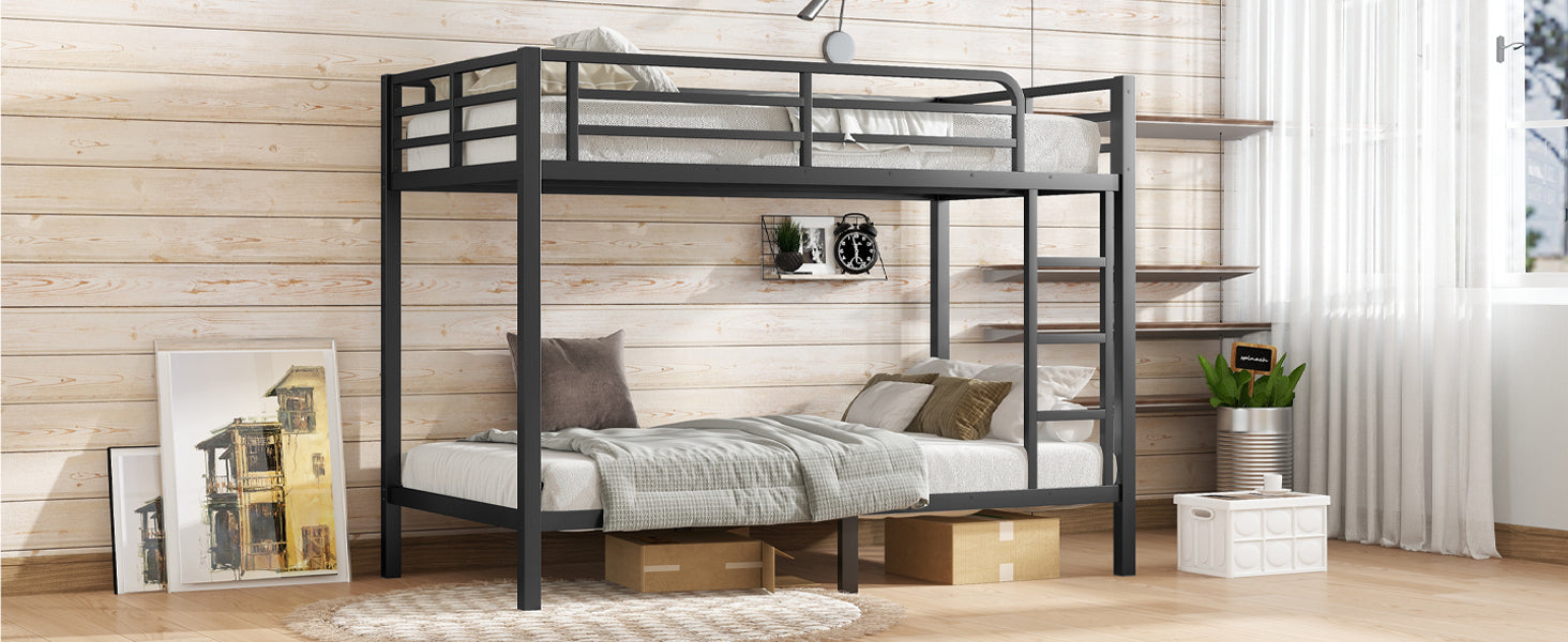 Metal Twin XL over Twin XL Bunk Bed for Teens and Adults,Space-Saving/Noise Reduced/No Box Spring Needed, Black