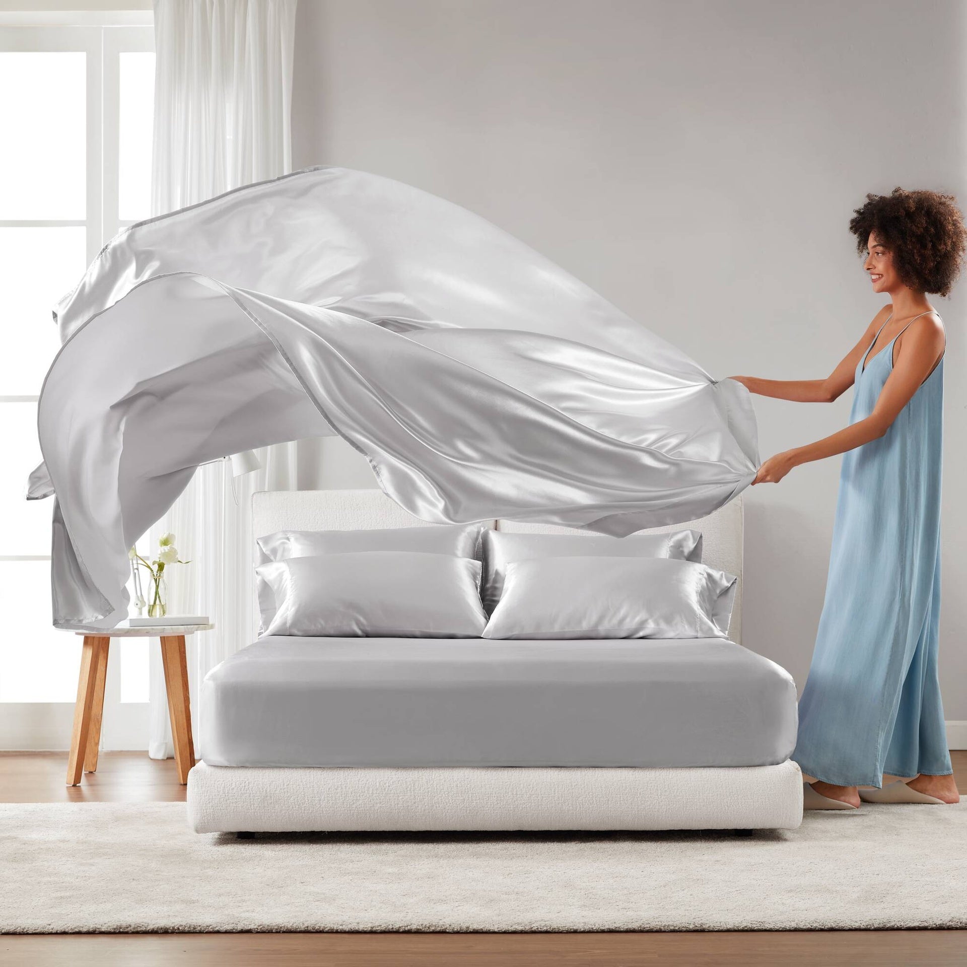 4 PCS Twin Luxury Sheet Set Light Grey