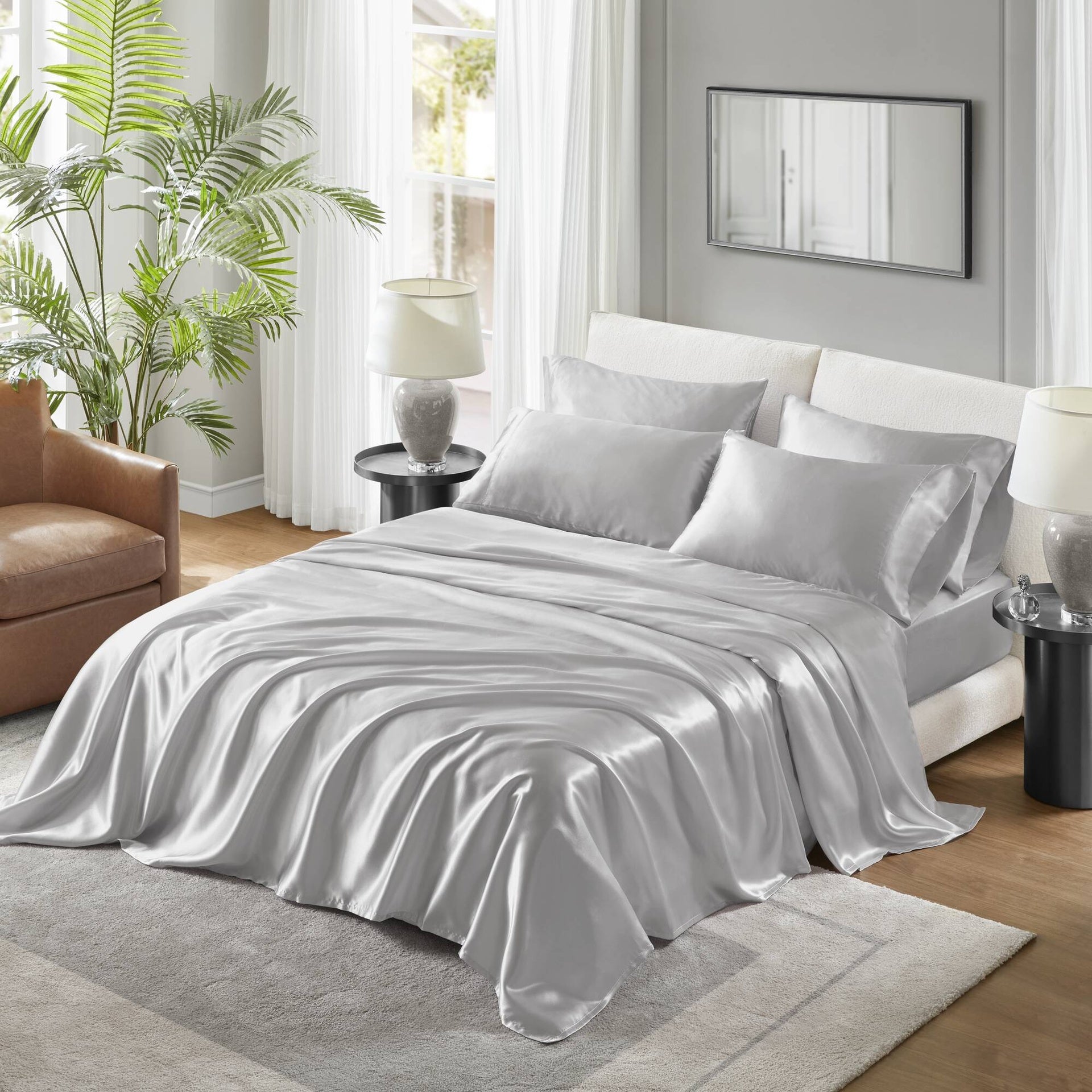 4 PCS Twin Luxury Sheet Set Light Grey