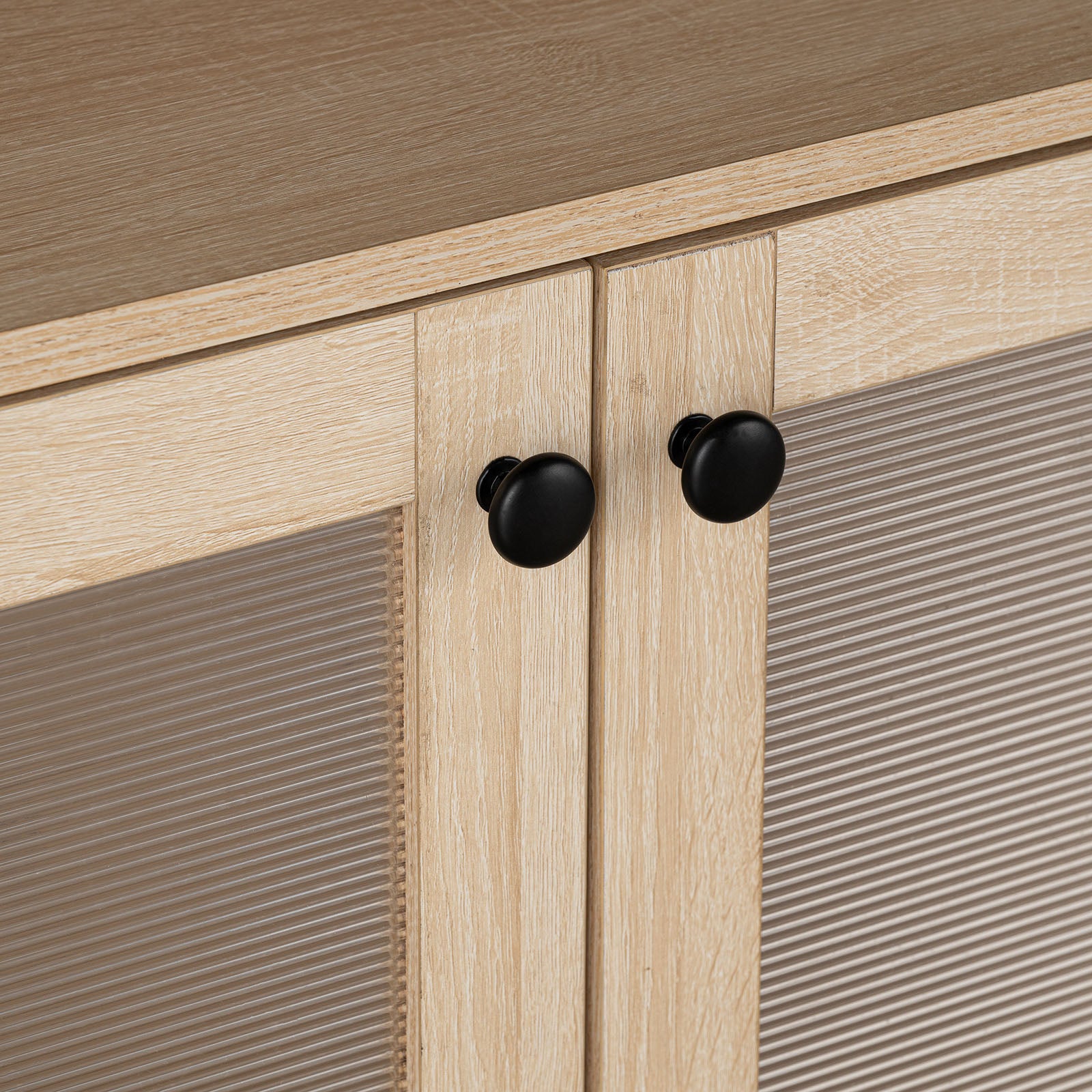 Mid-Century Modern TV Stand Tapered Leg Round Knobs Cabinet Doors Natural Finish Primary Living Room