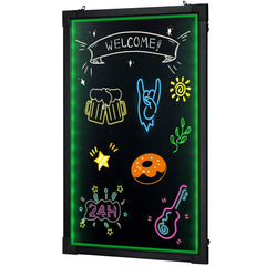 LED Message Writing Board, 16"x12" Illuminated Erasable Lighted Chalkboard, Neon Effect Menu Sign Board, Drawing Board with 8 Fluorescent Chalk Markers and Remote Control, for Home Wedding Shop
