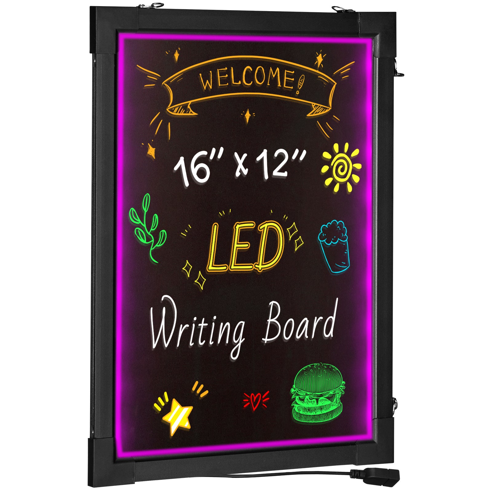 LED Message Writing Board, 16"x12" Illuminated Erasable Lighted Chalkboard, Neon Effect Menu Sign Board, Drawing Board with 8 Fluorescent Chalk Markers and Remote Control, for Home Wedding Shop