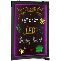 LED Message Writing Board, 16"x12" Illuminated Erasable Lighted Chalkboard, Neon Effect Menu Sign Board, Drawing Board with 8 Fluorescent Chalk Markers and Remote Control, for Home Wedding Shop