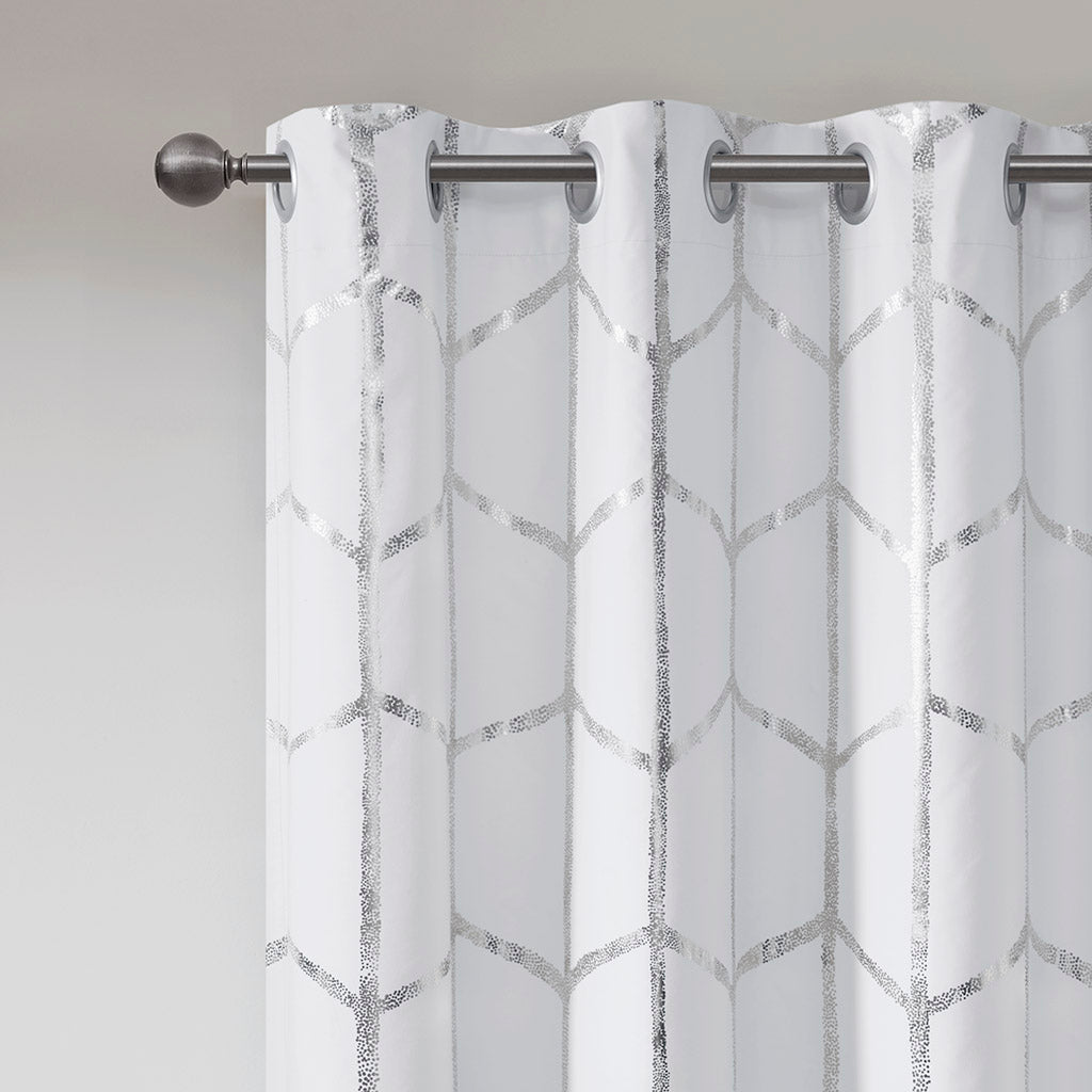 Total Blackout Metallic Print Grommet Top Curtain Panel(Only 1 Pc Panel)
