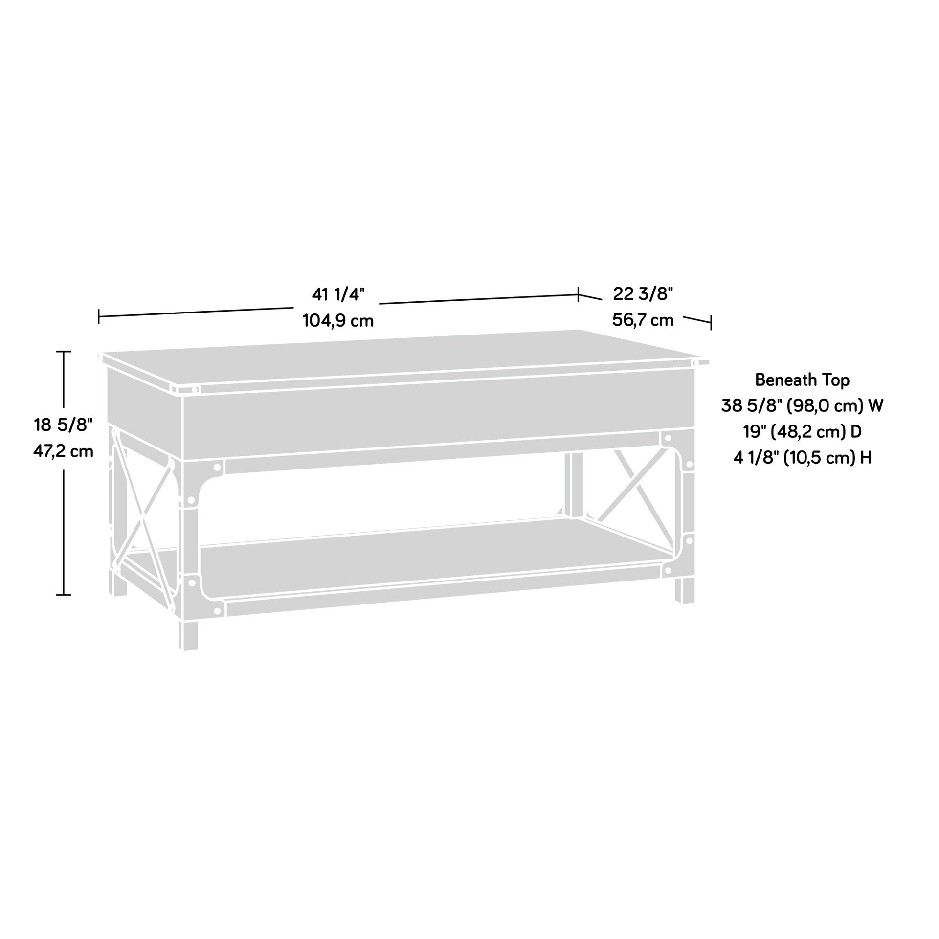 Lift-Top Coffee Table with Industrial Style, Brown finish