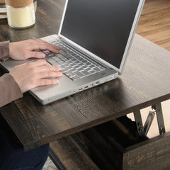 Lift-Top Coffee Table with Industrial Style, Brown finish