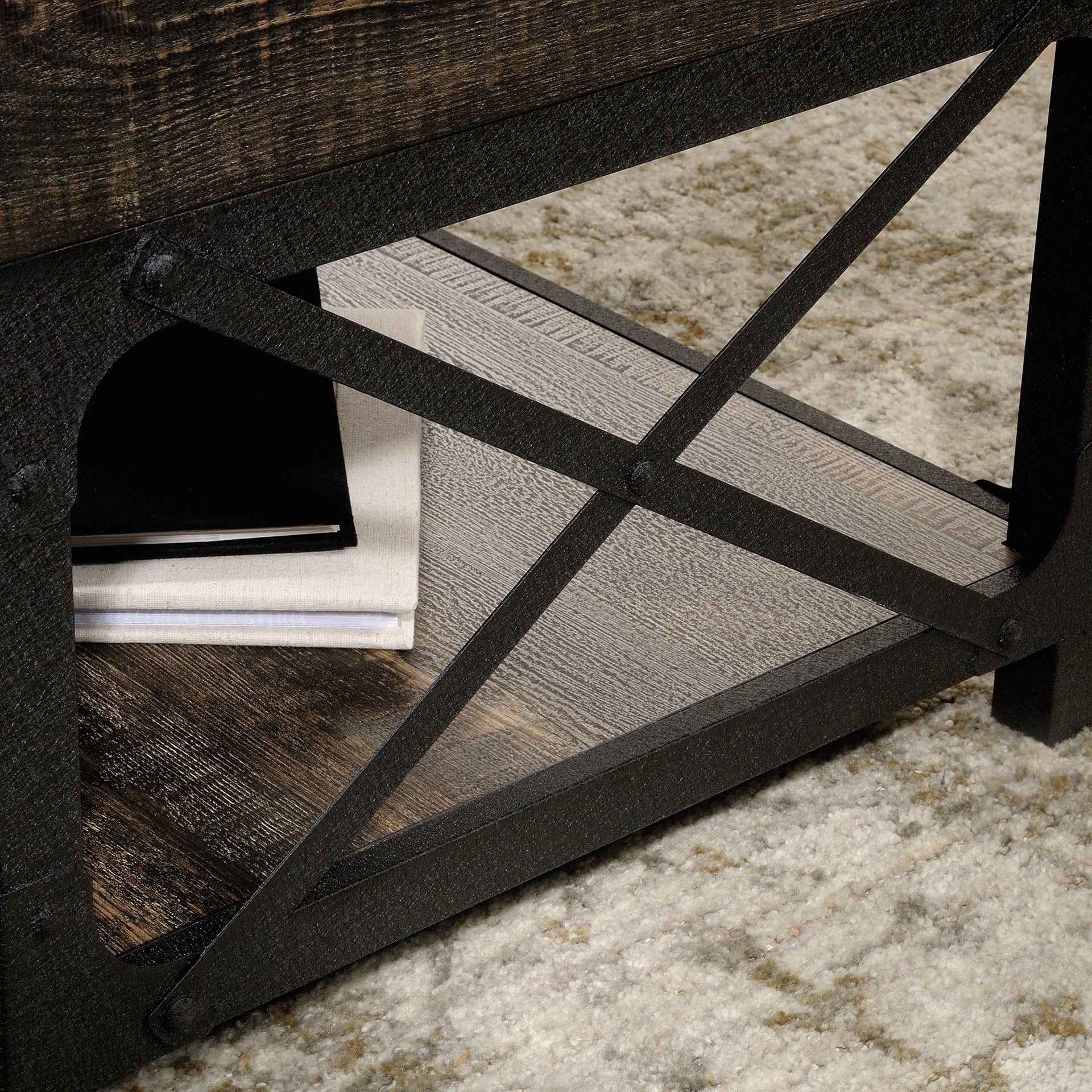 Lift-Top Coffee Table with Industrial Style, Brown finish