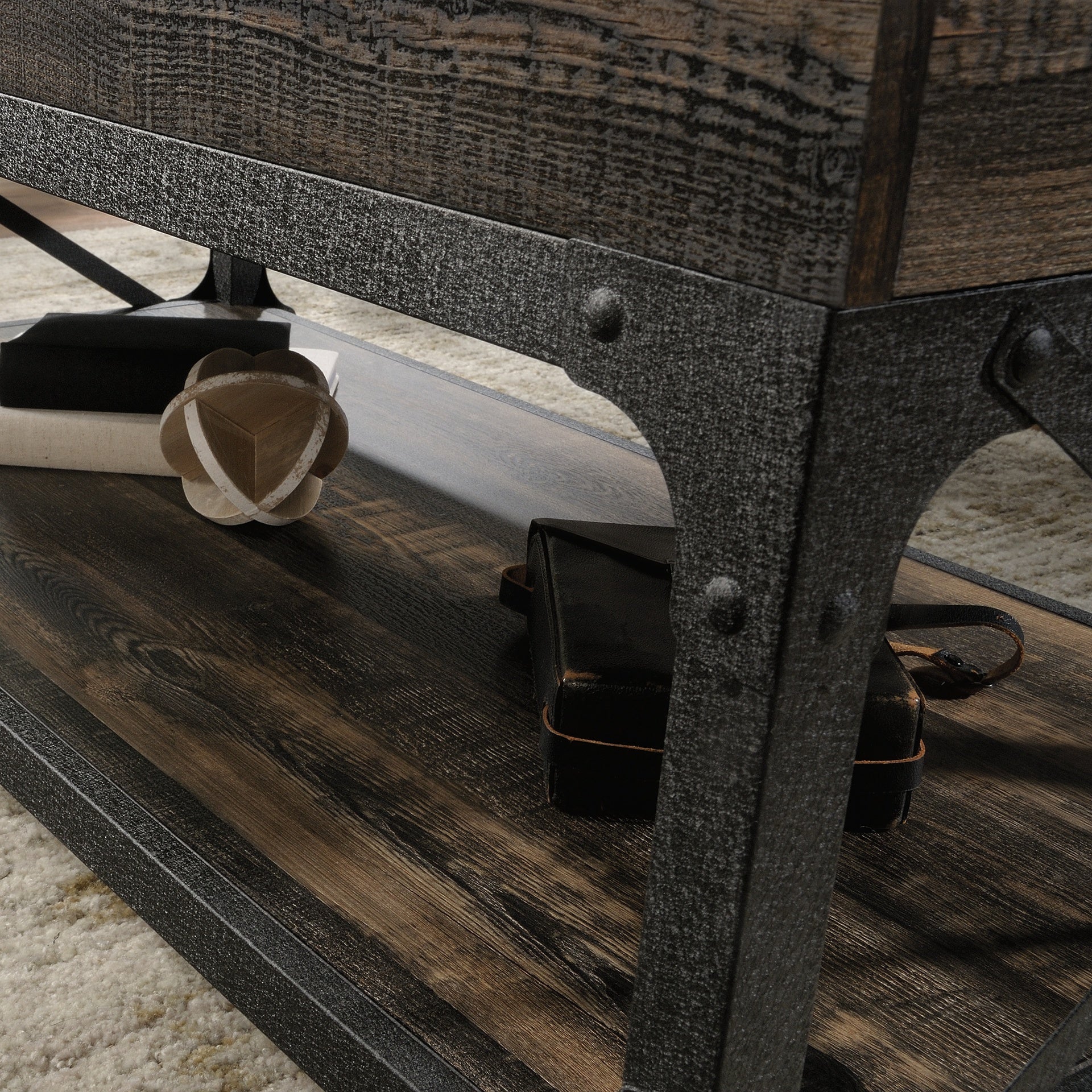 Lift-Top Coffee Table with Industrial Style, Brown finish