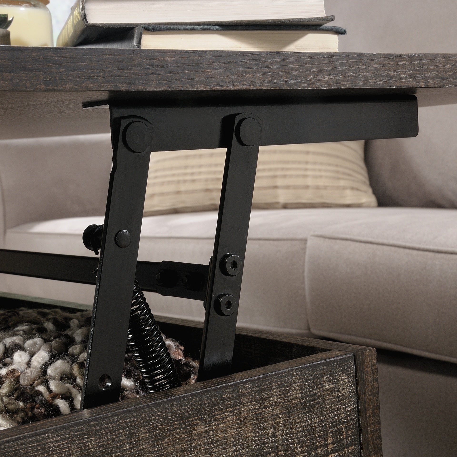 Lift-Top Coffee Table with Industrial Style, Brown finish