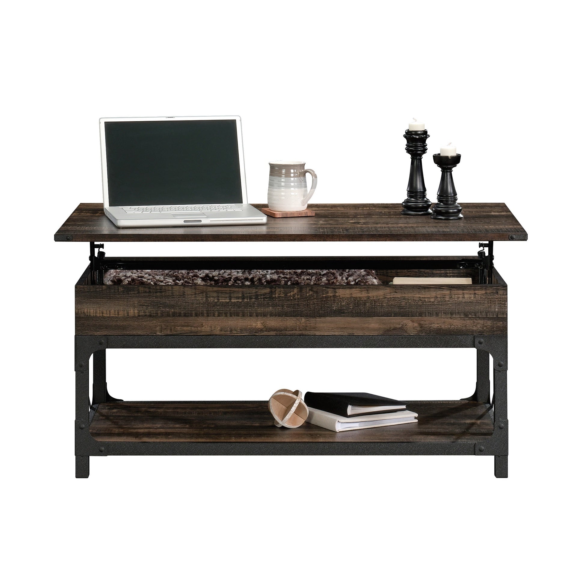 Lift-Top Coffee Table with Industrial Style, Brown finish