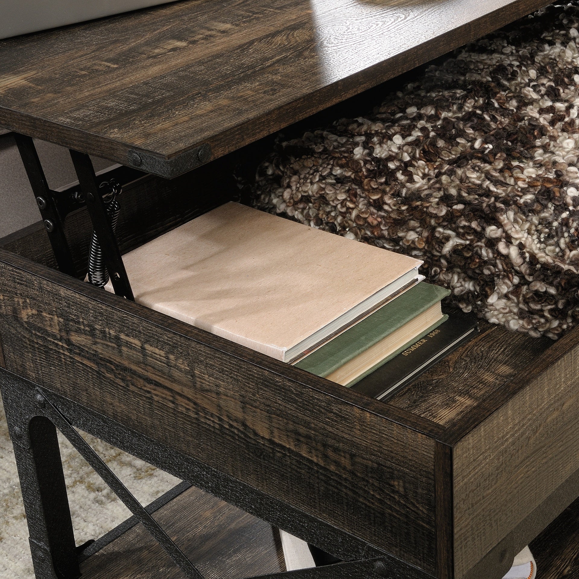 Lift-Top Coffee Table with Industrial Style, Brown finish
