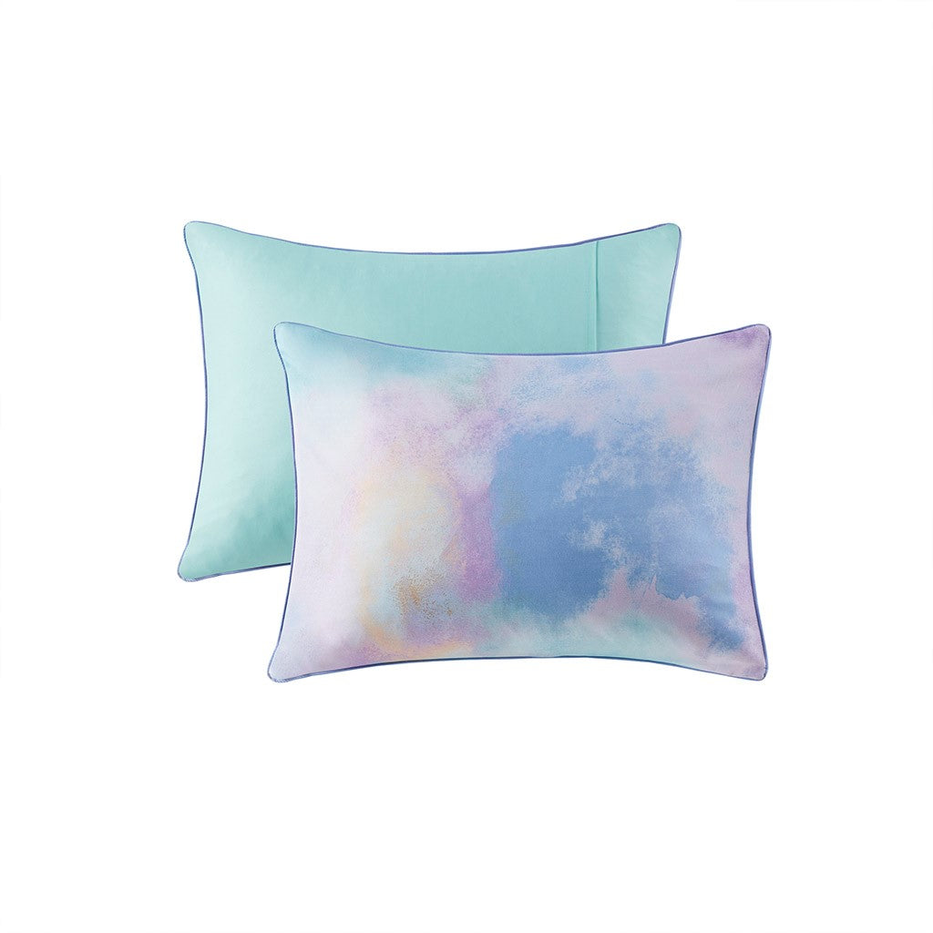 King/Cal King Watercolor Tie Dye Printed Comforter Set with Throw Pillow