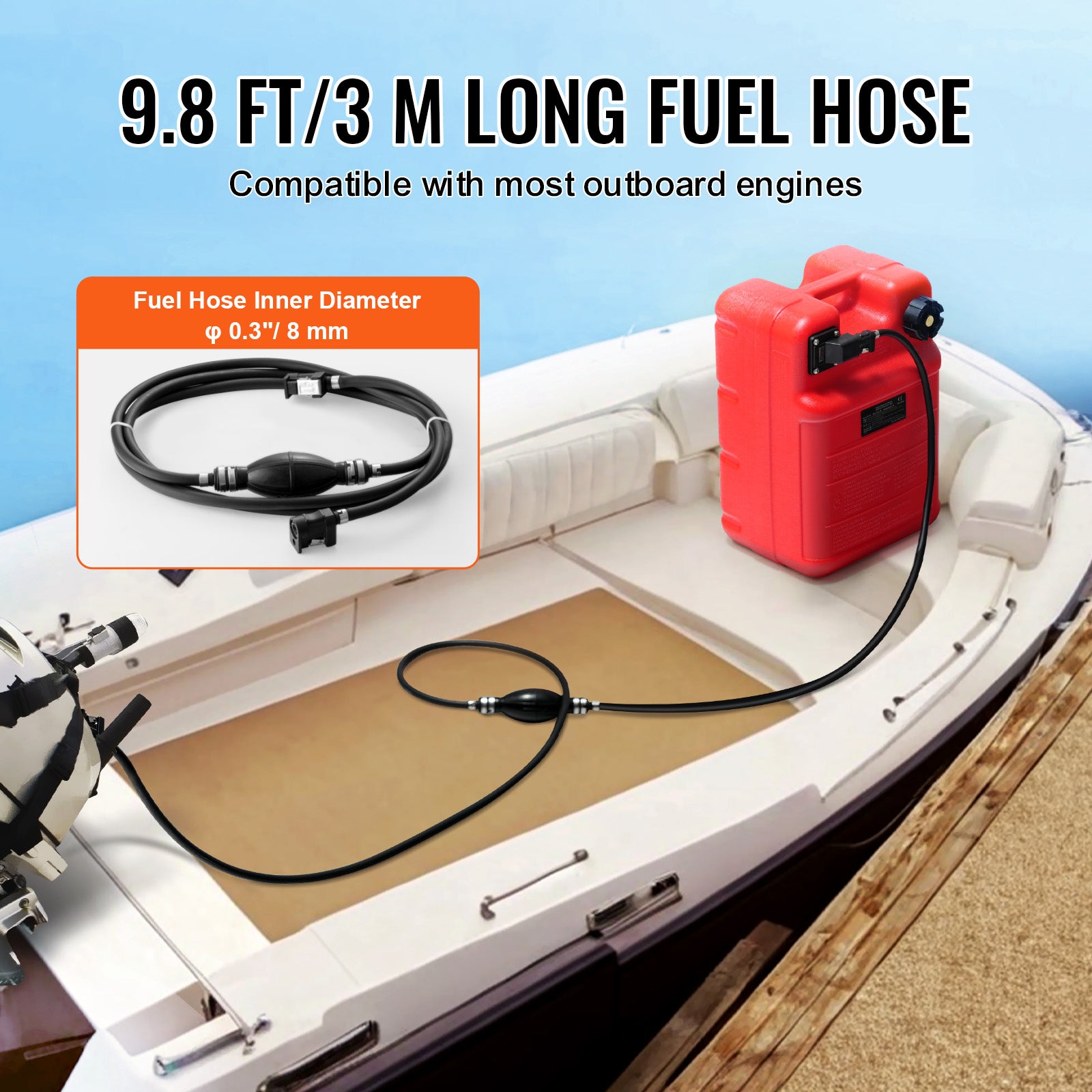 Marine Fuel Tank, 6.34 Gallon/24L, Portable Boat Fuel Gas Tank for Outboard Engine Boats, Plastic Outboard Marine Boat Fuel Tank with Hose, Easy to Carry for Yacht, Fishing Boat, Deck Boat, Red