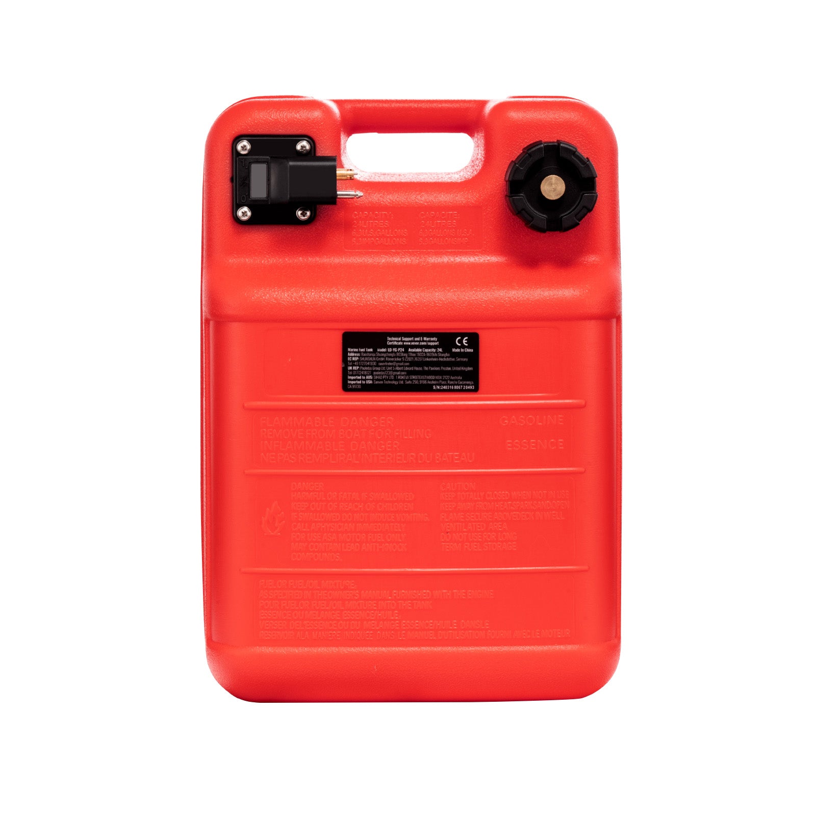 Marine Fuel Tank, 6.34 Gallon/24L, Portable Boat Fuel Gas Tank for Outboard Engine Boats, Plastic Outboard Marine Boat Fuel Tank with Hose, Easy to Carry for Yacht, Fishing Boat, Deck Boat, Red