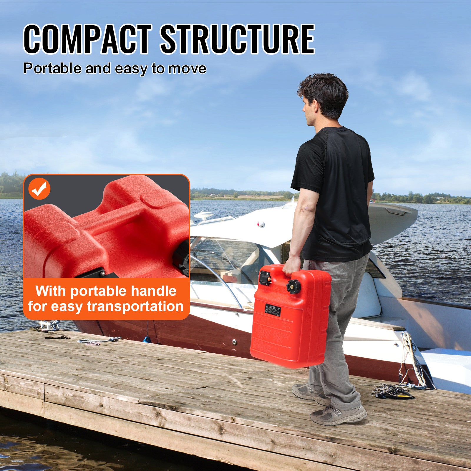 Marine Fuel Tank, 6.34 Gallon/24L, Portable Boat Fuel Gas Tank for Outboard Engine Boats, Plastic Outboard Marine Boat Fuel Tank with Hose, Easy to Carry for Yacht, Fishing Boat, Deck Boat, Red