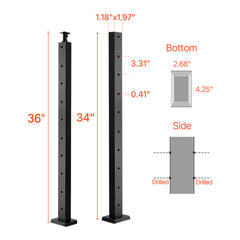 Cable Railing Post, 36x1x2 Inch Level Deck Stair Posts, 1-Pack Stainless Steel Cable Handrail Post, Pre-Drilled Pickets with Mounting Bracket Stair Railing Kit, Black, 1JZLGZXHS914LZA6X001V0