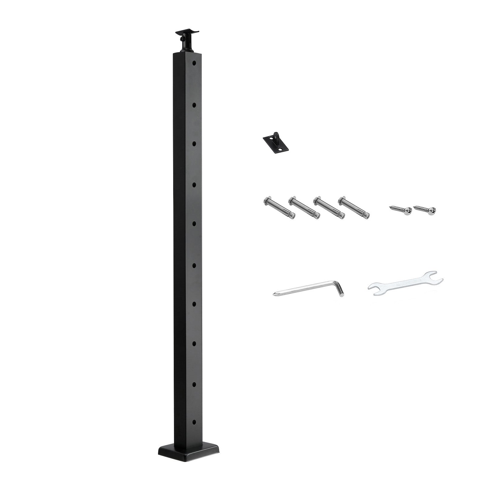 Cable Railing Post, 36x1x2 Inch Level Deck Stair Posts, 1-Pack Stainless Steel Cable Handrail Post, Pre-Drilled Pickets with Mounting Bracket Stair Railing Kit, Black, 1JZLGZXHS914LZA6X001V0