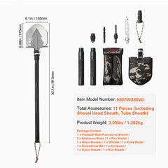 Survival Shovel 11 in 1 Camping Shovel Folding Multitool Portable Compact